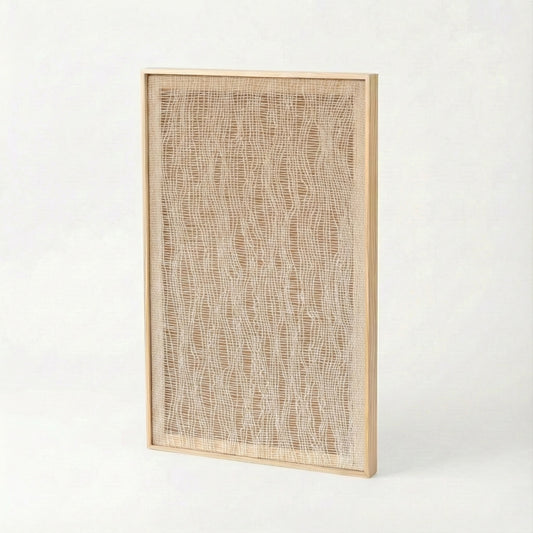 Imperfectio II oak/pine wood-framed handwoven wool wall art by Lale Studio & Shop