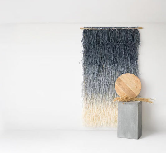 Snow rod-mounted handwoven wool wall art by Lale Studio & Shop