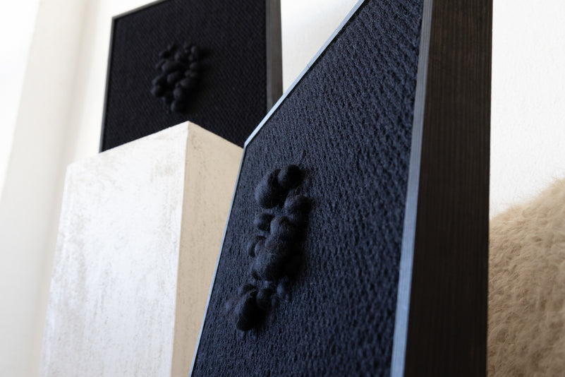 Enigma - Sculptural Framed Tapestry - Black Wool and Wood Art