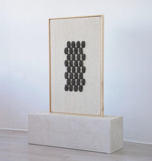 Framed II Gray Pattern oak/pine wood-framed handwoven wool wall art by Lale Studio & Shop