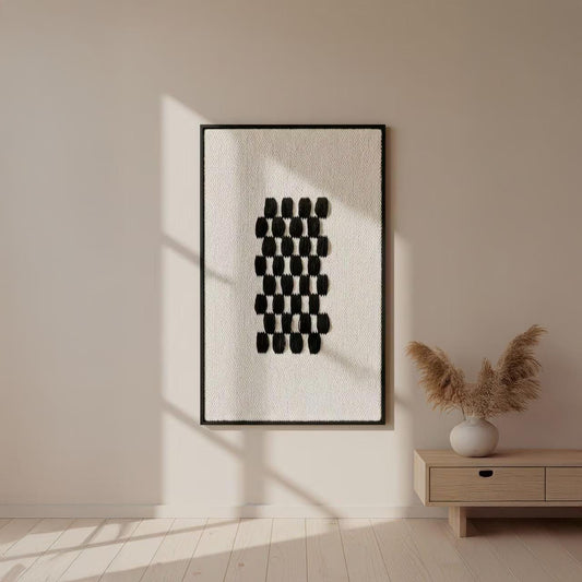 Framed II Black Pattern oak/pine wood-framed handwoven wool wall art by Lale Studio & Shop