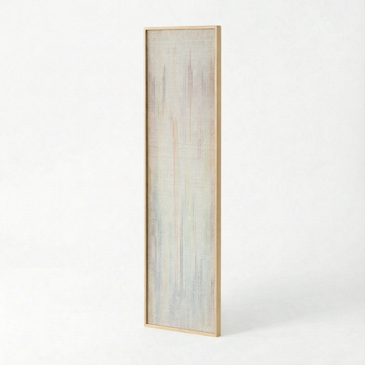 Vitre handwoven wool tapestry shown hanging on a wall