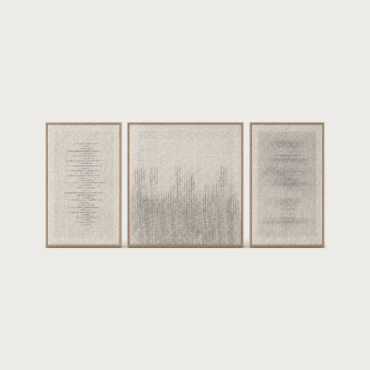 Mist Triptych, a set of three handwoven wool tapestries in solid oak frames, Lale Studio & Shop