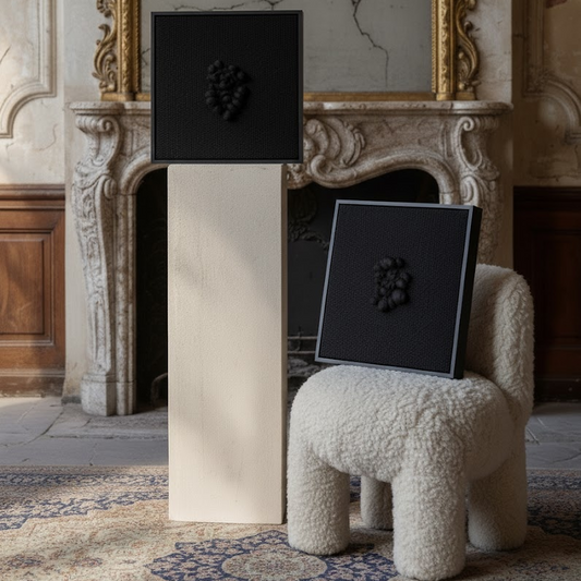 Enigma - Sculptural Framed Tapestry - Black Wool and Wood Art