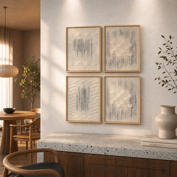 Framed Set of handwoven wool mini tapestries in slim wooden frames, framed textile wall art by Lale Studio & Shop
