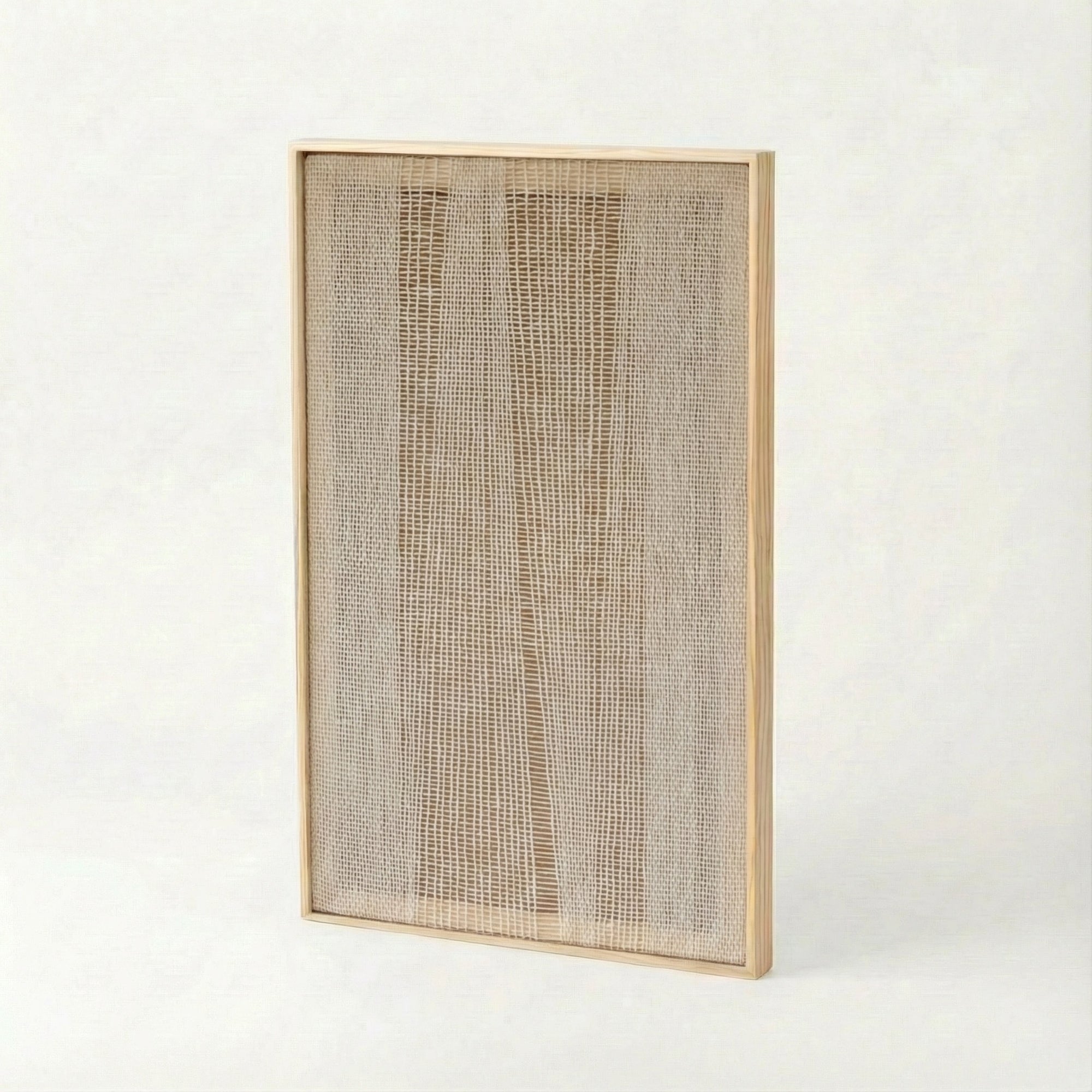 Imperfectio III oak/pine wood-framed handwoven wool wall art by Lale Studio & Shop