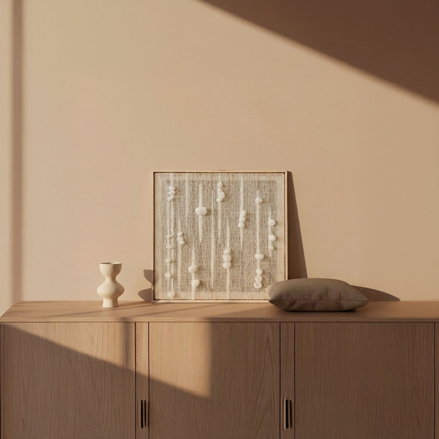 Olit - Minimalist Framed Wall Tapestry - Natural Wool and Wood Art