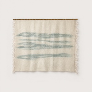 A'La Matcha handwoven wool wall hanging with hand painted green design on a bamboo rod, Lale Studio & Shop