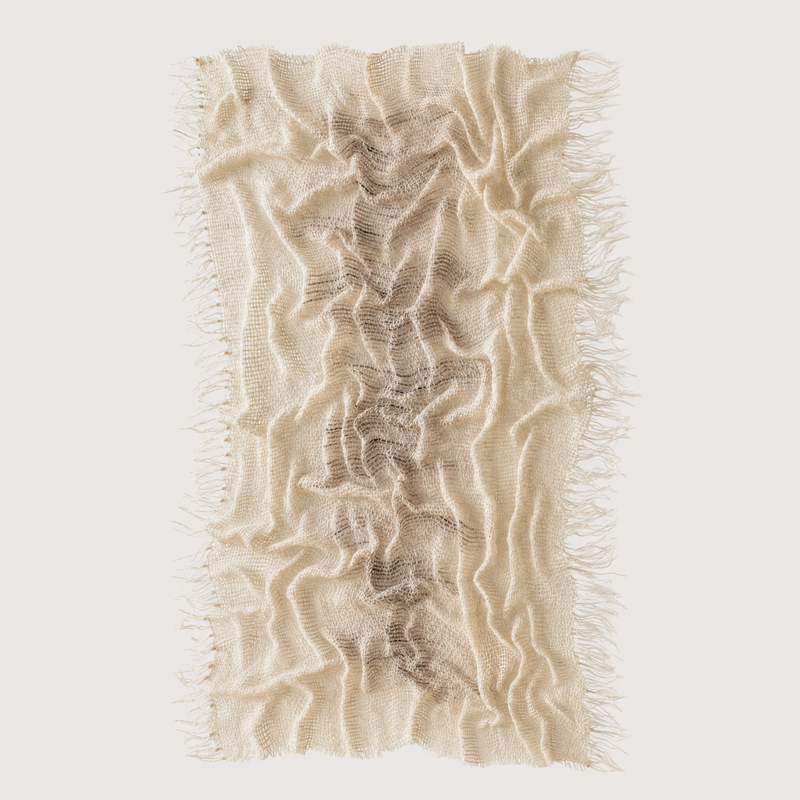Alveo frameless handwoven wool wall sculpture in natural ivory with rippled relief and soft fringe, Lale Studio & Shop