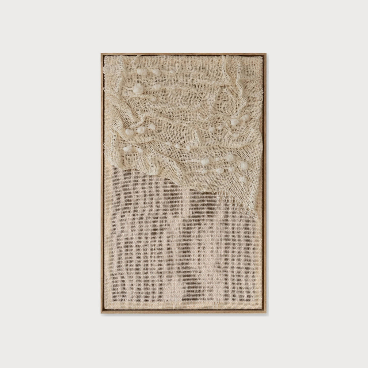 Aura luminous handwoven two-ply wool textile sculpture in a solid wooden frame by Lale Studio & Shop