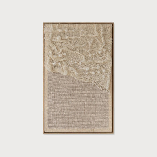 Aura luminous handwoven two-ply wool textile sculpture in a solid wooden frame by Lale Studio & Shop