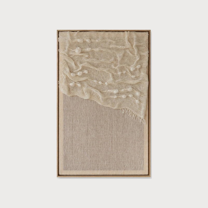 Aura luminous handwoven two-ply wool textile sculpture in a solid wooden frame by Lale Studio & Shop