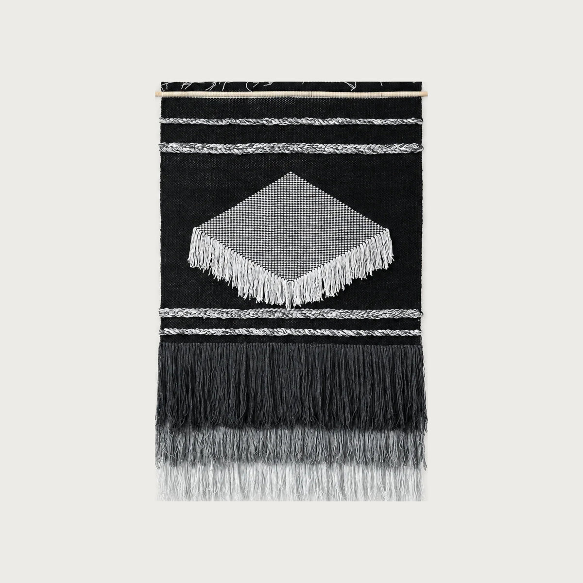 Baho handwoven wool wall hanging black and white diamond tapestry Lale Studio & Shop