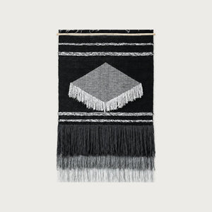 Baho handwoven wool wall hanging black and white diamond tapestry Lale Studio & Shop