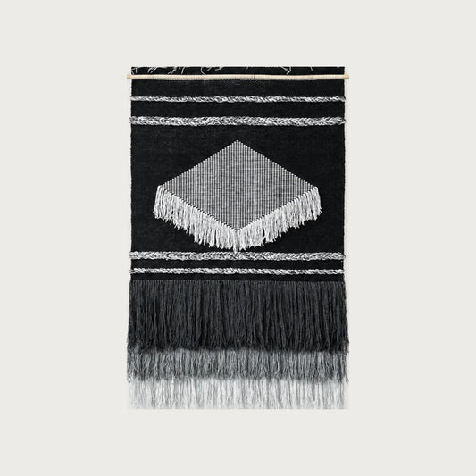 Baho handwoven wool wall hanging black and white diamond tapestry Lale Studio & Shop