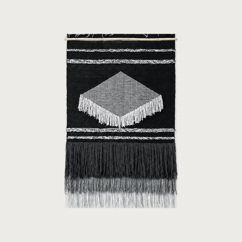 Baho handwoven wool wall hanging black and white diamond tapestry Lale Studio & Shop