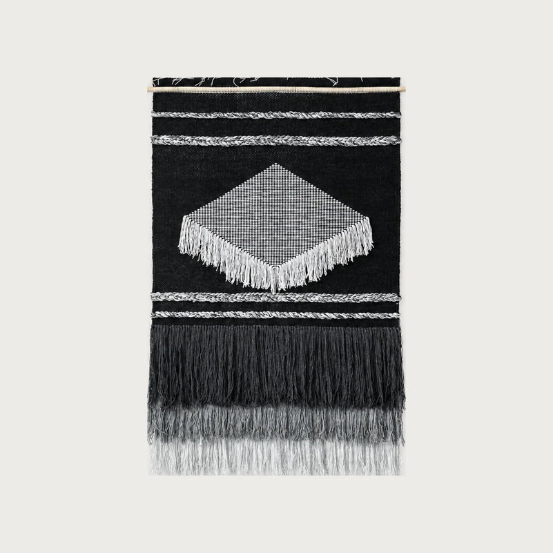 Baho handwoven wool wall hanging black and white diamond tapestry Lale Studio & Shop