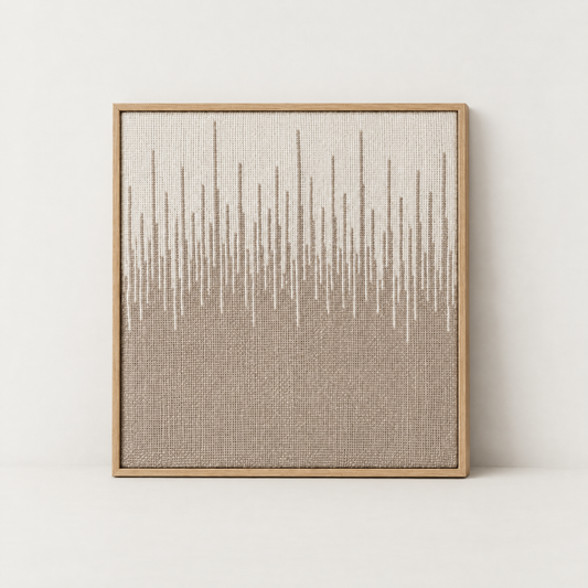 Balanse handwoven two-ply wool tapestry with vertical gradient in a slim pine frame, Lale Studio & Shop