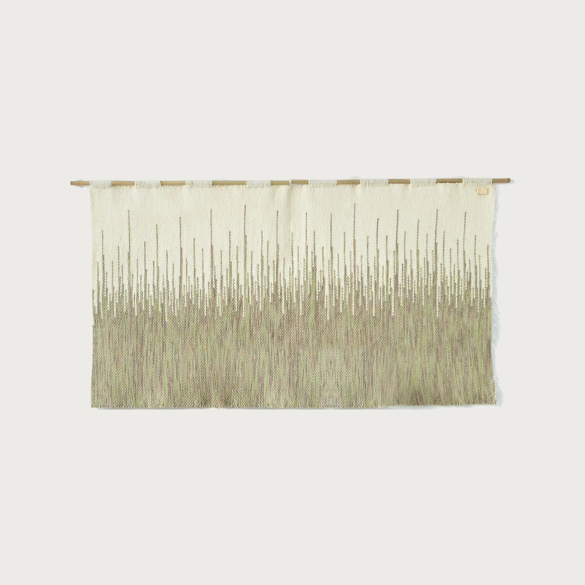 Brzoza handwoven wool wall hanging, natural birch forest tapestry on bamboo rod, Lale Studio & Shop