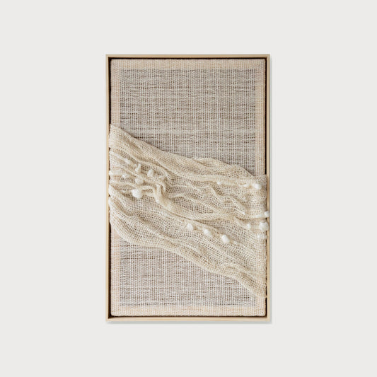 Chal chunky diagonal handwoven two-ply wool textile sculpture in a solid wooden frame by Lale Studio & Shop