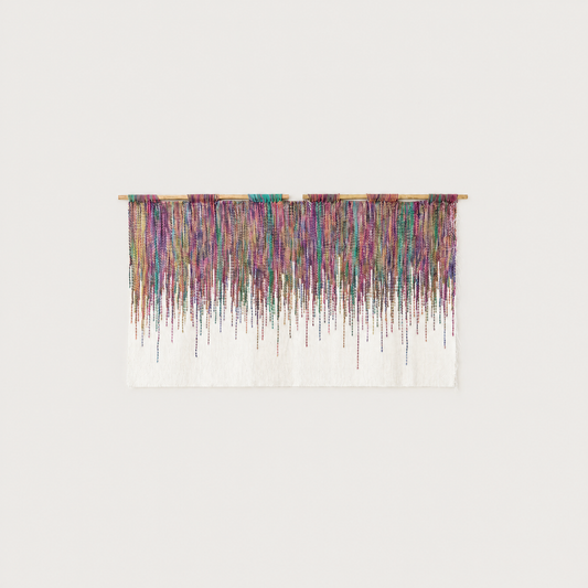 Colora handwoven wool wall hanging colourful fringe tapestry Lale Studio & Shop