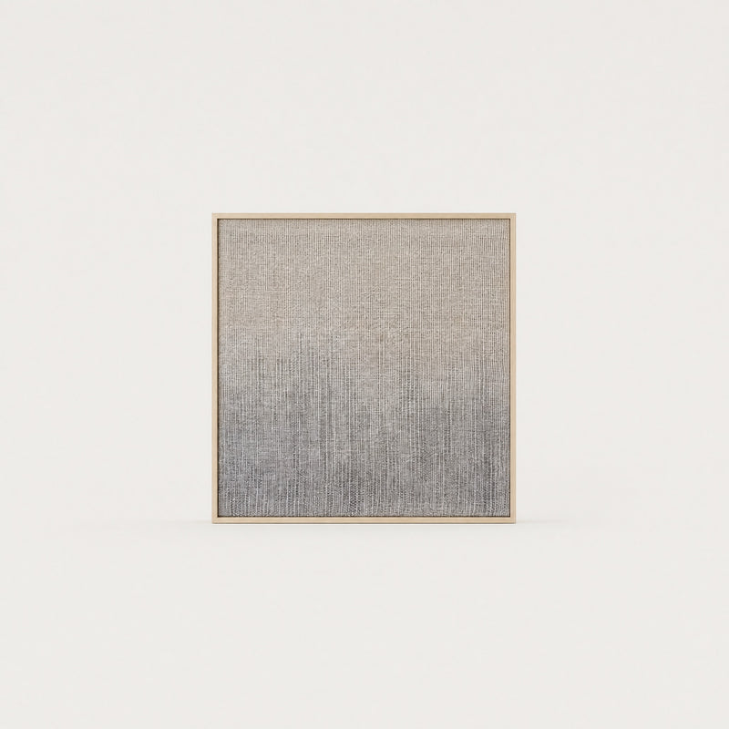 Doc handwoven two-ply wool tapestry with a soft hand-painted cream to grey gradient in a slim pine frame, framed textile wall art by Lale Studio & Shop