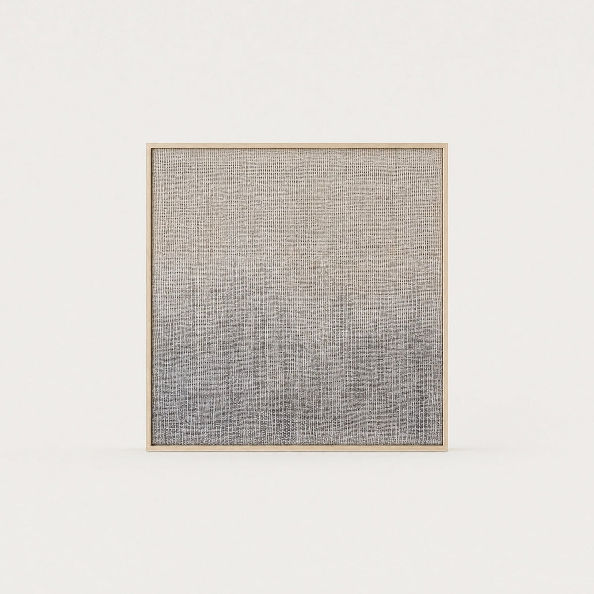 Doc handwoven two-ply wool tapestry with a hand-painted cream to grey gradient in a slim pine frame, framed textile wall art by Lale Studio & Shop