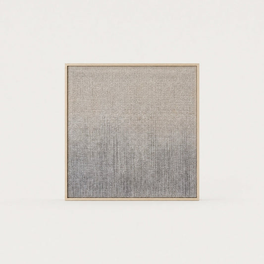 Doc handwoven two-ply wool tapestry with a hand-painted cream to grey gradient in a slim pine frame, framed textile wall art by Lale Studio & Shop