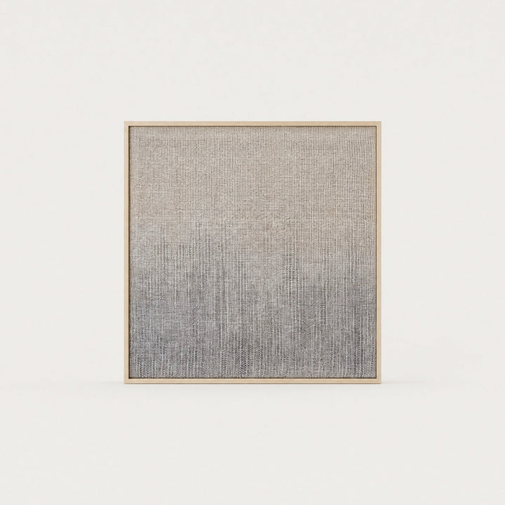 Doc handwoven two-ply wool tapestry with a hand-painted cream to grey gradient in a slim pine frame, framed textile wall art by Lale Studio & Shop