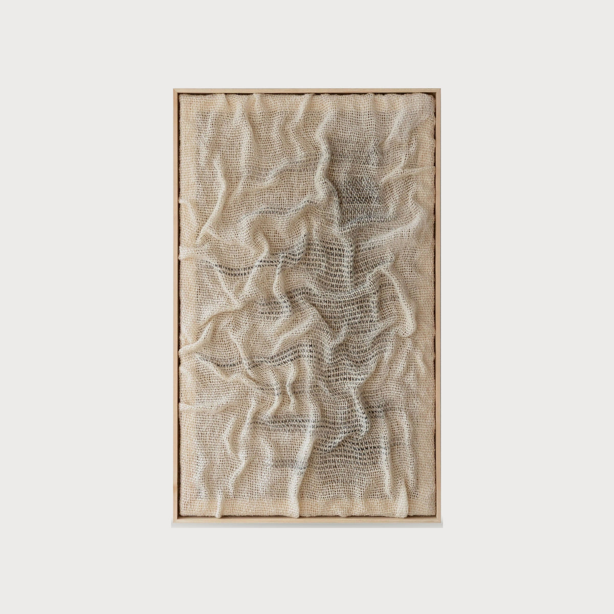 Duna wind sculpted handwoven two-ply wool wall art in a solid wooden frame by Lale Studio & Shop