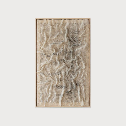 Duna wind sculpted handwoven two-ply wool wall art in a solid wooden frame by Lale Studio & Shop