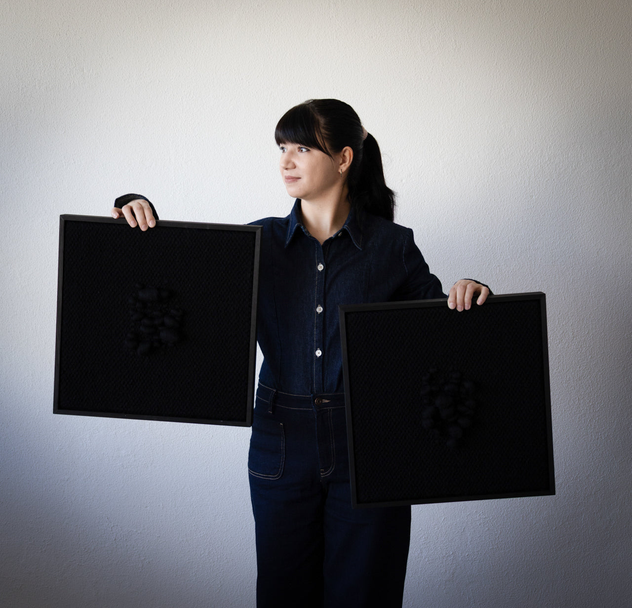 Enigma - Sculptural Framed Tapestry - Black Wool and Wood Art