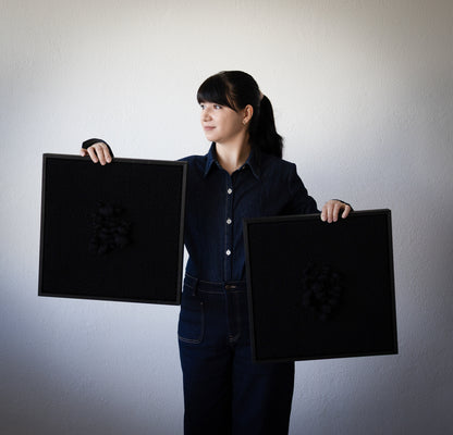 Enigma - Sculptural Framed Tapestry - Black Wool and Wood Art