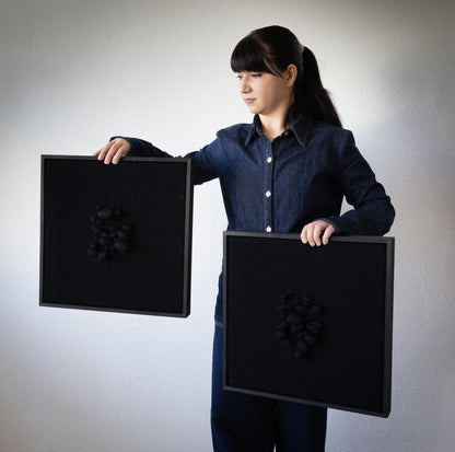 Enigma - Sculptural Framed Tapestry - Black Wool and Wood Art