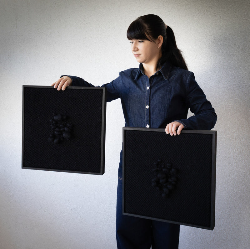 Enigma - Sculptural Framed Tapestry - Black Wool and Wood Art