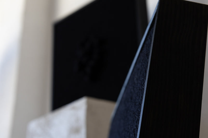 Enigma - Sculptural Framed Tapestry - Black Wool and Wood Art