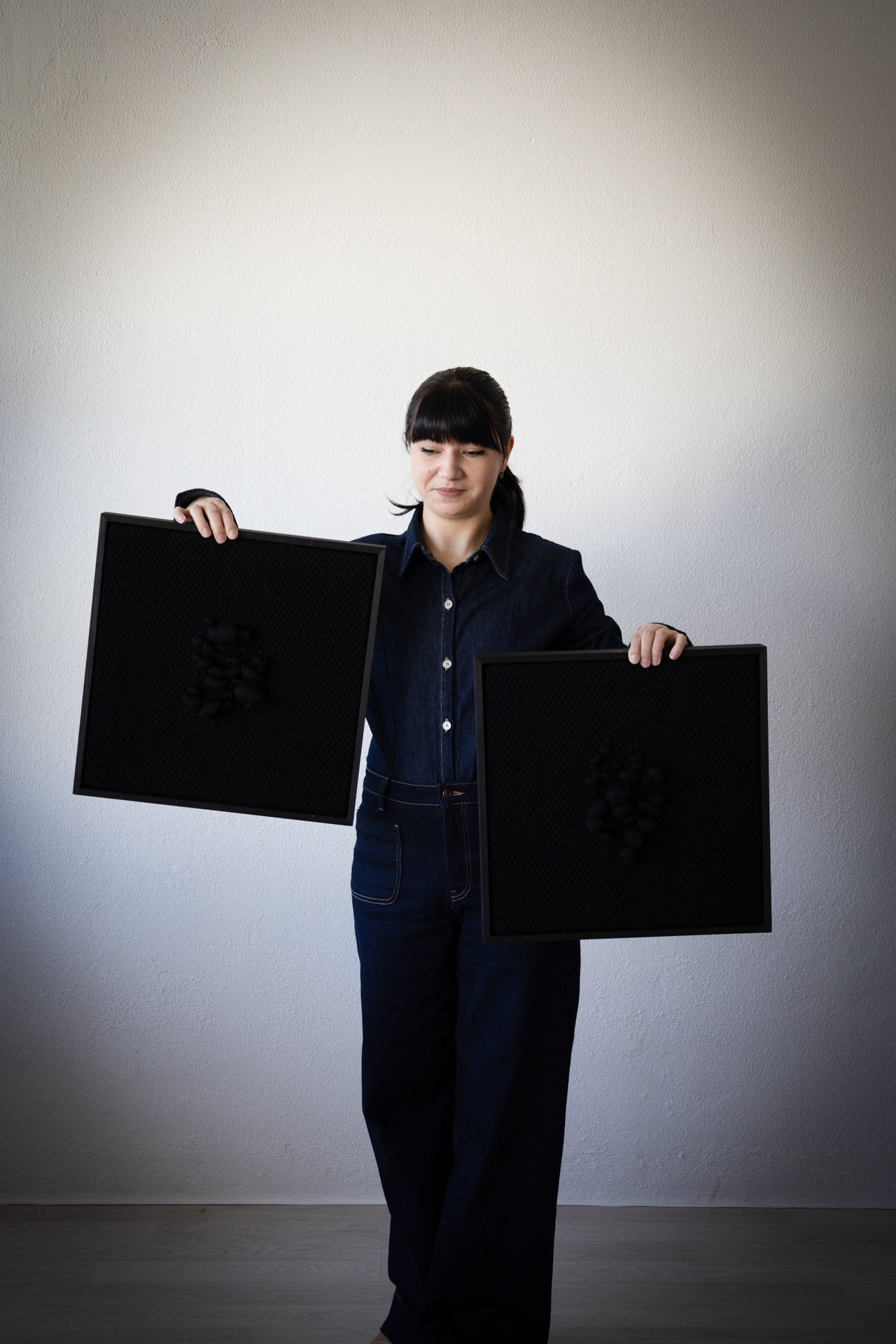 Enigma - Sculptural Framed Tapestry - Black Wool and Wood Art