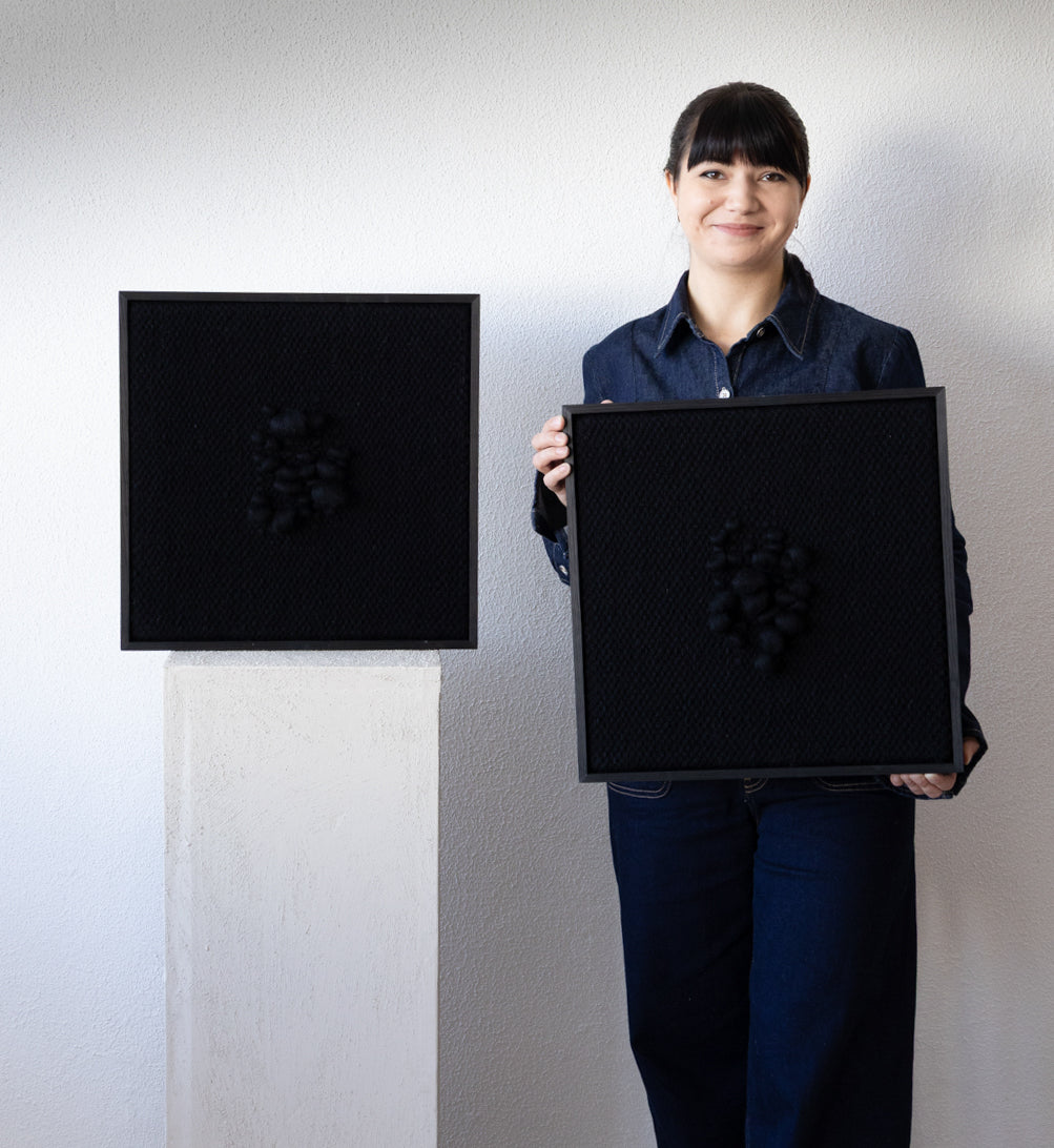 Enigma - Sculptural Framed Tapestry - Black Wool and Wood Art