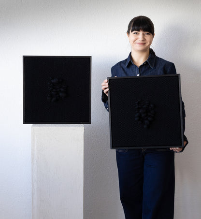 Enigma - Sculptural Framed Tapestry - Black Wool and Wood Art