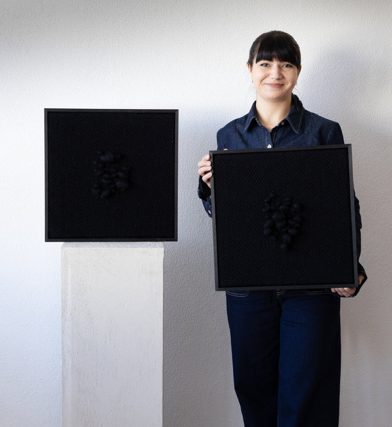 Enigma - Sculptural Framed Tapestry - Black Wool and Wood Art