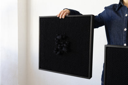 Enigma - Sculptural Framed Tapestry - Black Wool and Wood Art