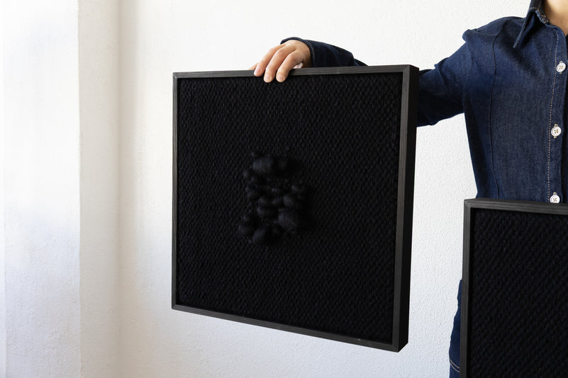 Enigma - Sculptural Framed Tapestry - Black Wool and Wood Art