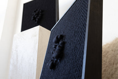 Enigma - Sculptural Framed Tapestry - Black Wool and Wood Art