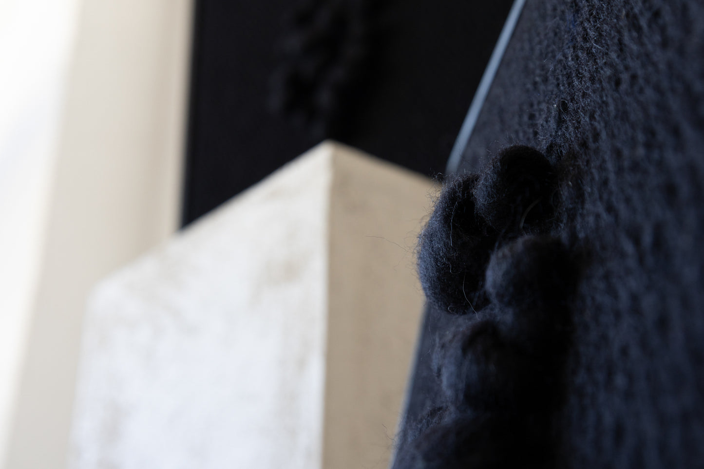 Enigma - Sculptural Framed Tapestry - Black Wool and Wood Art