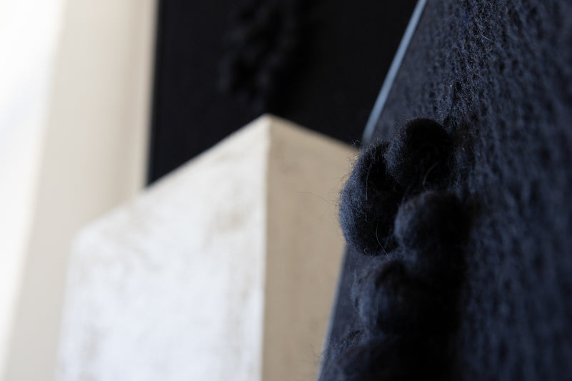 Enigma - Sculptural Framed Tapestry - Black Wool and Wood Art