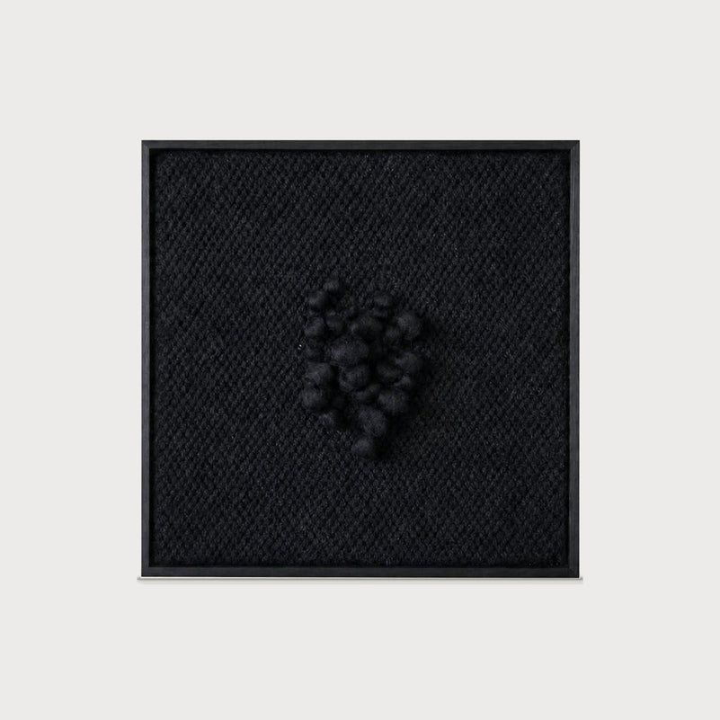 Enigma sculptural handwoven two-ply wool tapestry in a black ebony frame by Lale Studio & Shop