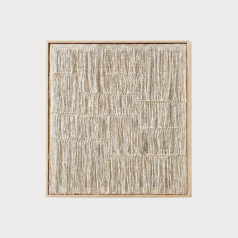 Esthete handwoven two-ply wool wall hanging in a solid wooden frame by Lale Studio & Shop