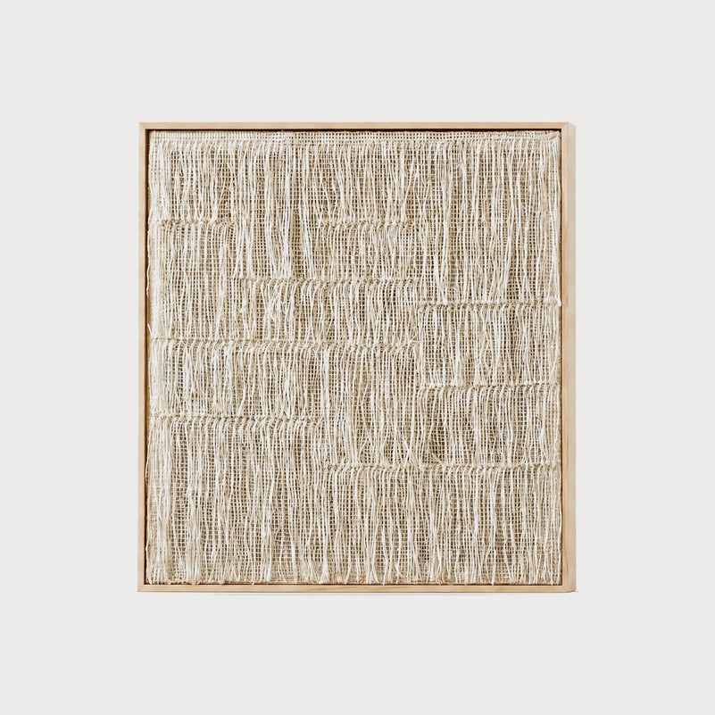 Esthete handwoven two-ply wool wall hanging in a solid wooden frame by Lale Studio & Shop