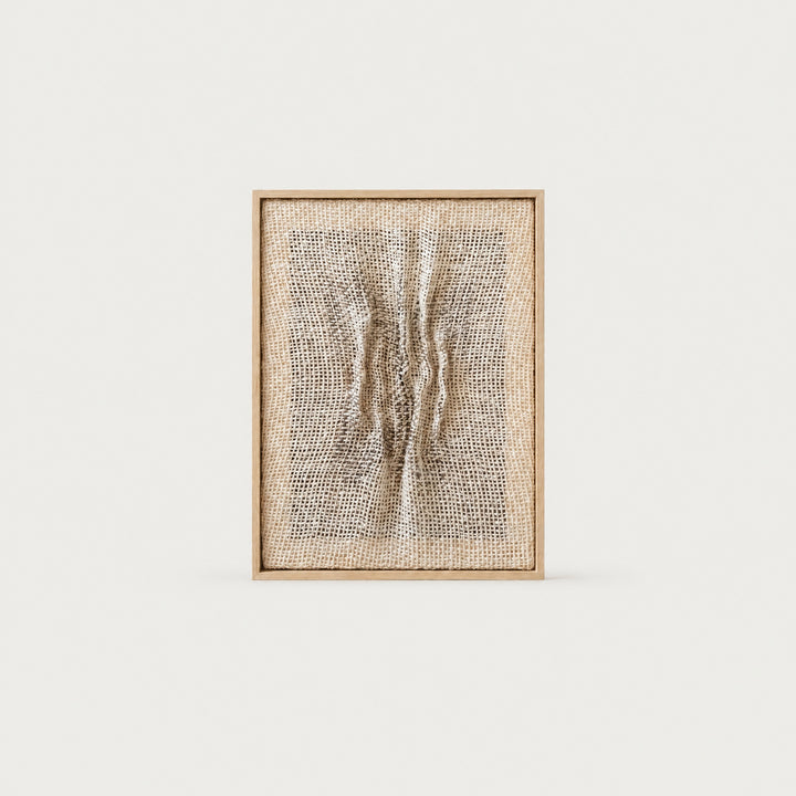 Falla handwoven wool tapestry with structural fiber relief in a solid pine frame, textile wall art by Lale Studio & Shop