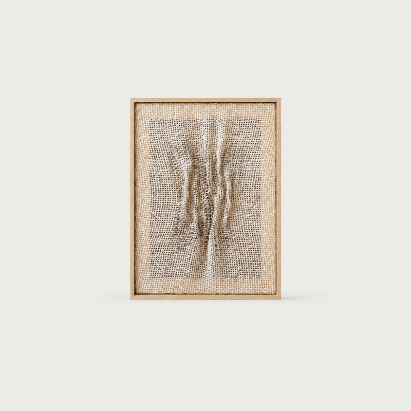 Falla handwoven wool tapestry with structural fiber relief in a solid pine frame, textile wall art by Lale Studio & Shop